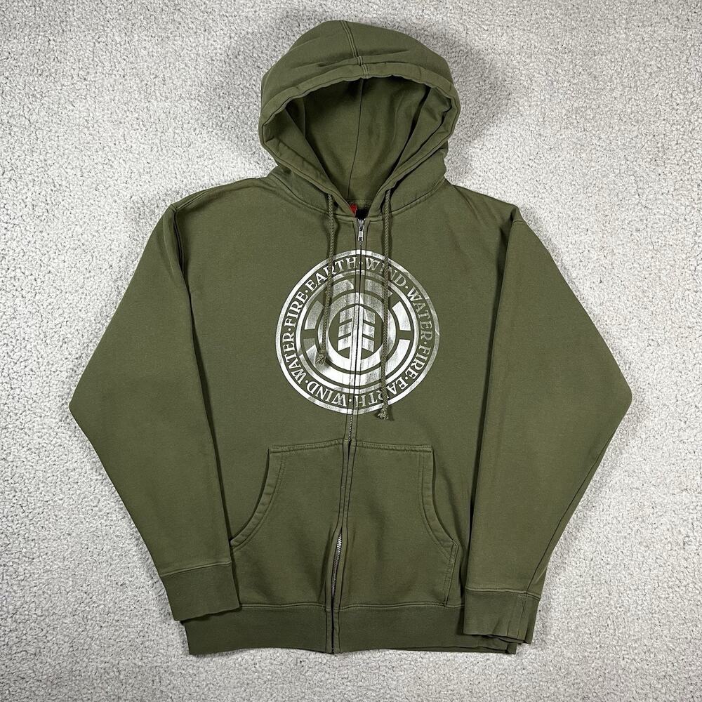 Element Hoodie Mens M Green Vintage Y2K Skateboards Sweatshirt Full Zip Grunge